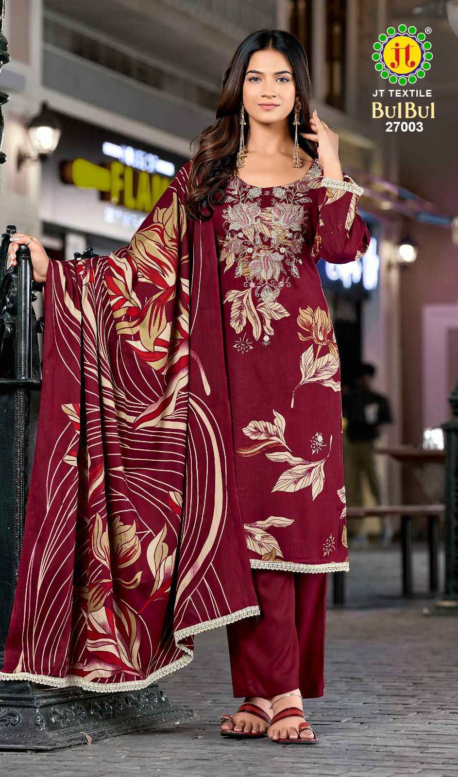 JT BULBUL VOL-27 RAYON PREMIUM EMBROIDERY WORK DRESS MATERIAL 