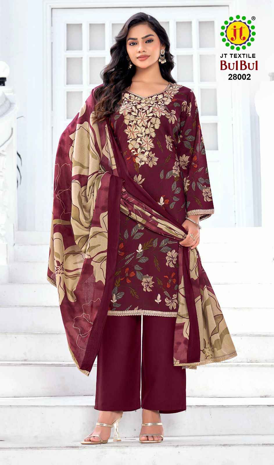 JT BULBUL VOL-28 RAYON PREMIUM EMBROIDERY WORK DRESS MATERIAL 