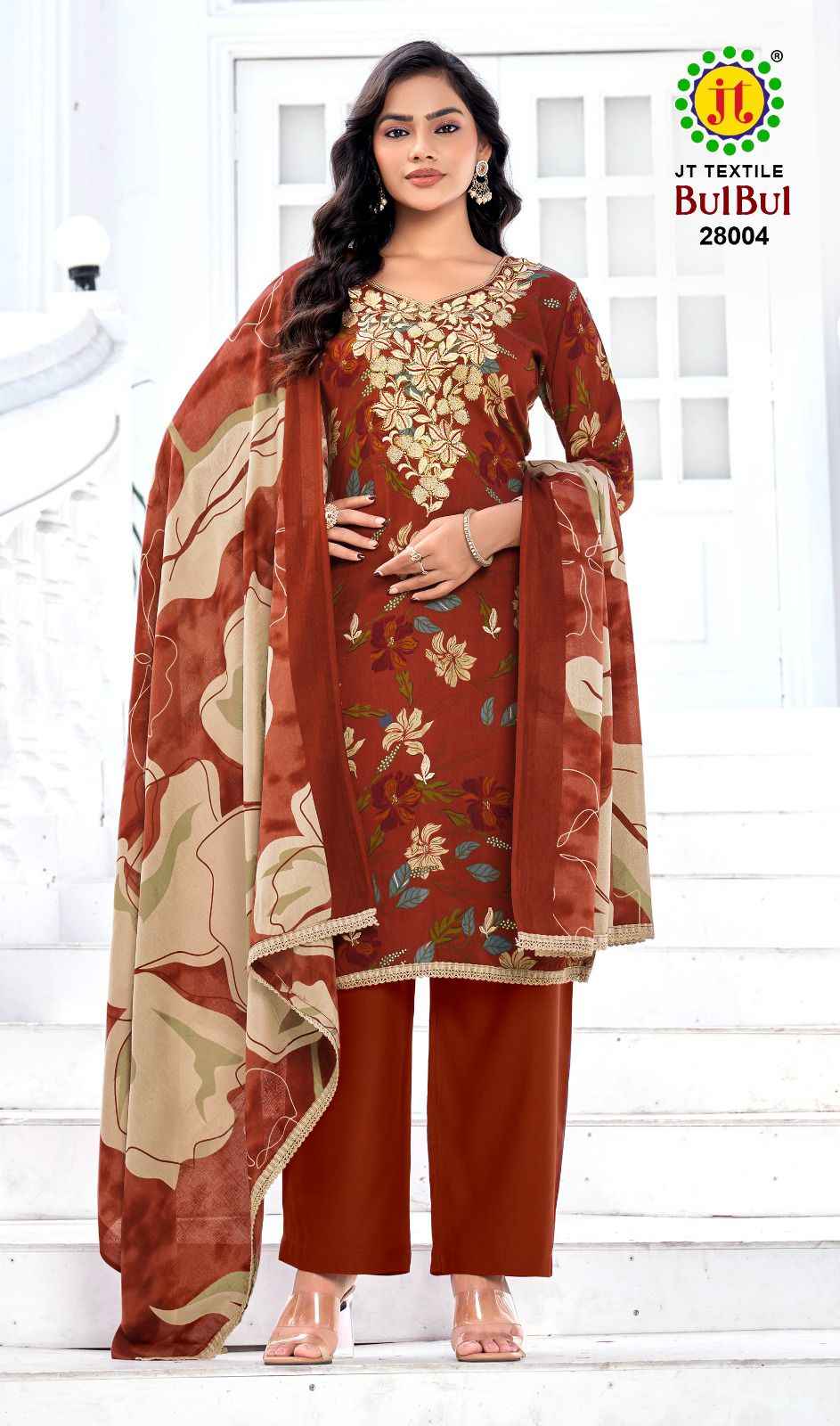 JT BULBUL VOL-28 RAYON PREMIUM EMBROIDERY WORK DRESS MATERIAL 