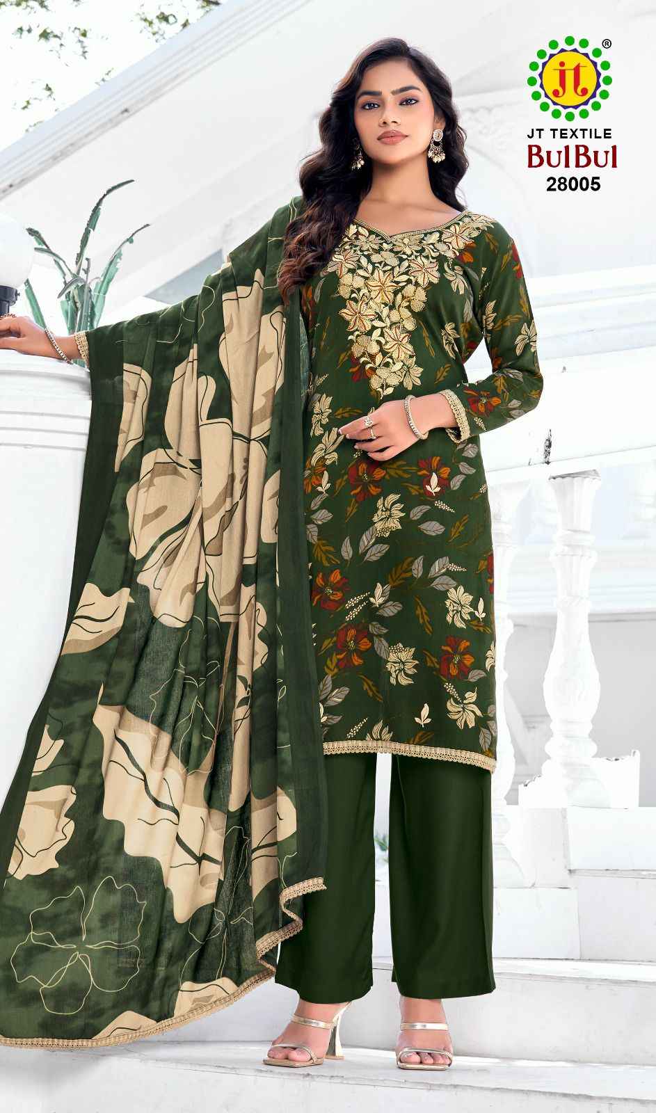 JT BULBUL VOL-28 RAYON PREMIUM EMBROIDERY WORK DRESS MATERIAL 
