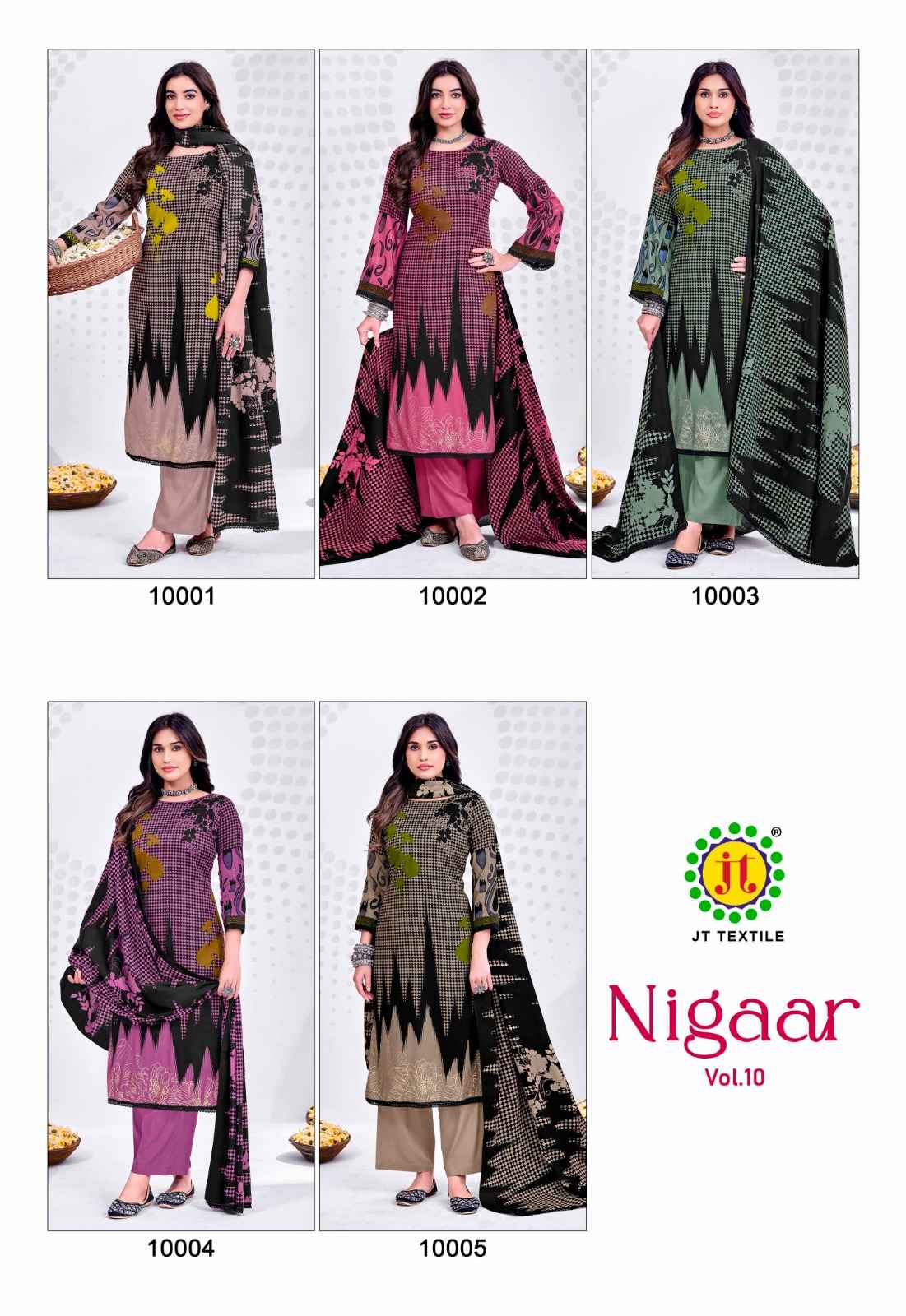 JT NIGAAR VOL-10 RAYON FABRIC WITH GOLD PRINT DRESS MATERIAL