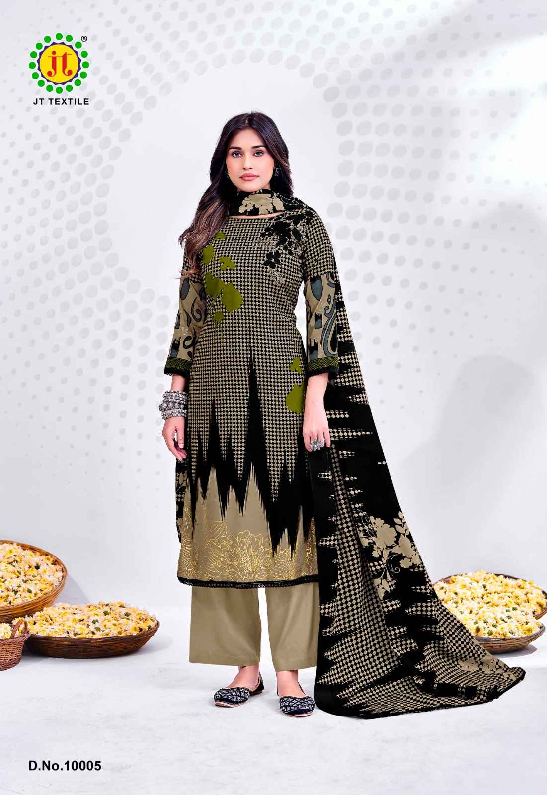 JT NIGAAR VOL-10 RAYON FABRIC WITH GOLD PRINT DRESS MATERIAL