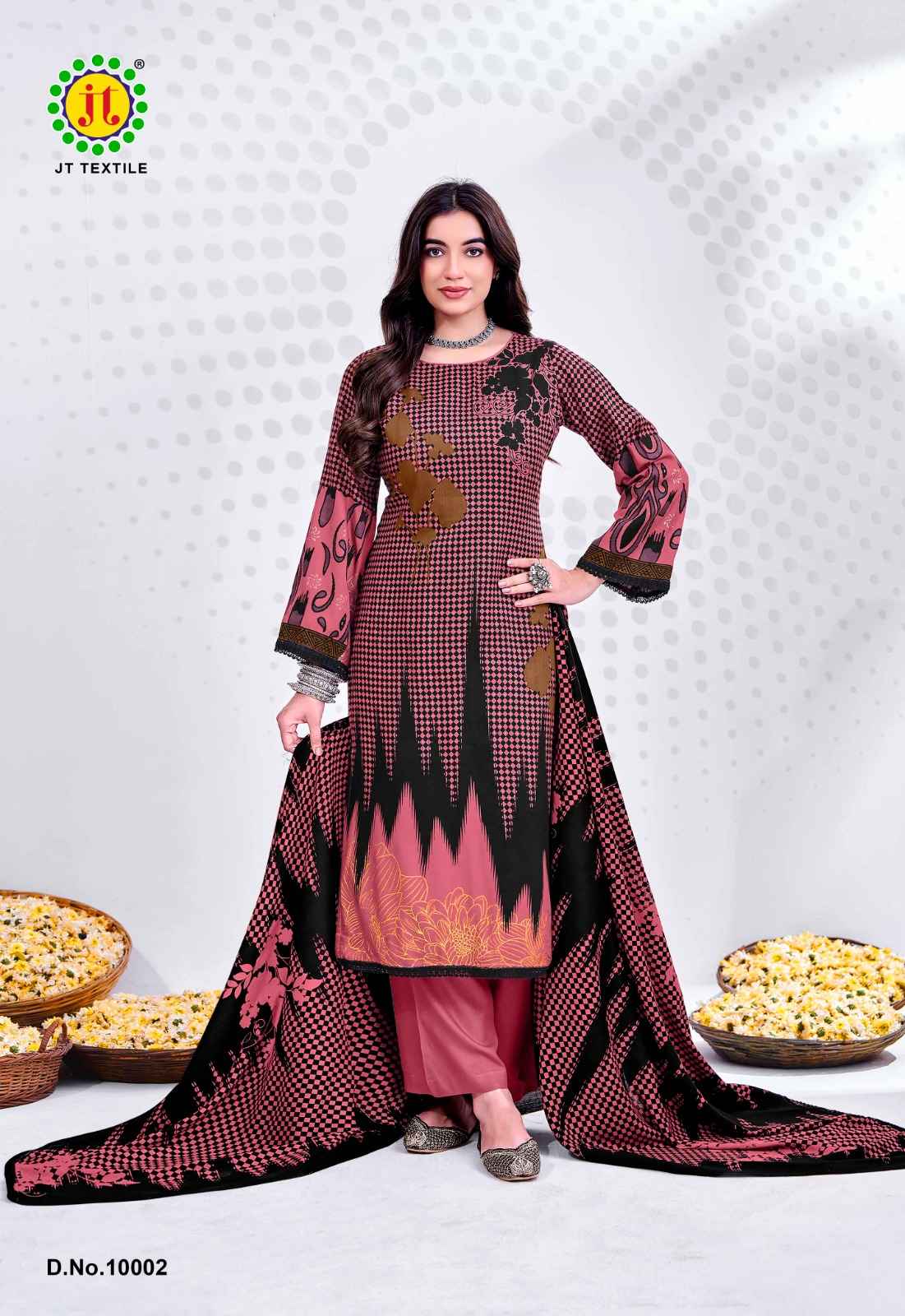 JT NIGAAR VOL-10 RAYON FABRIC WITH GOLD PRINT DRESS MATERIAL
