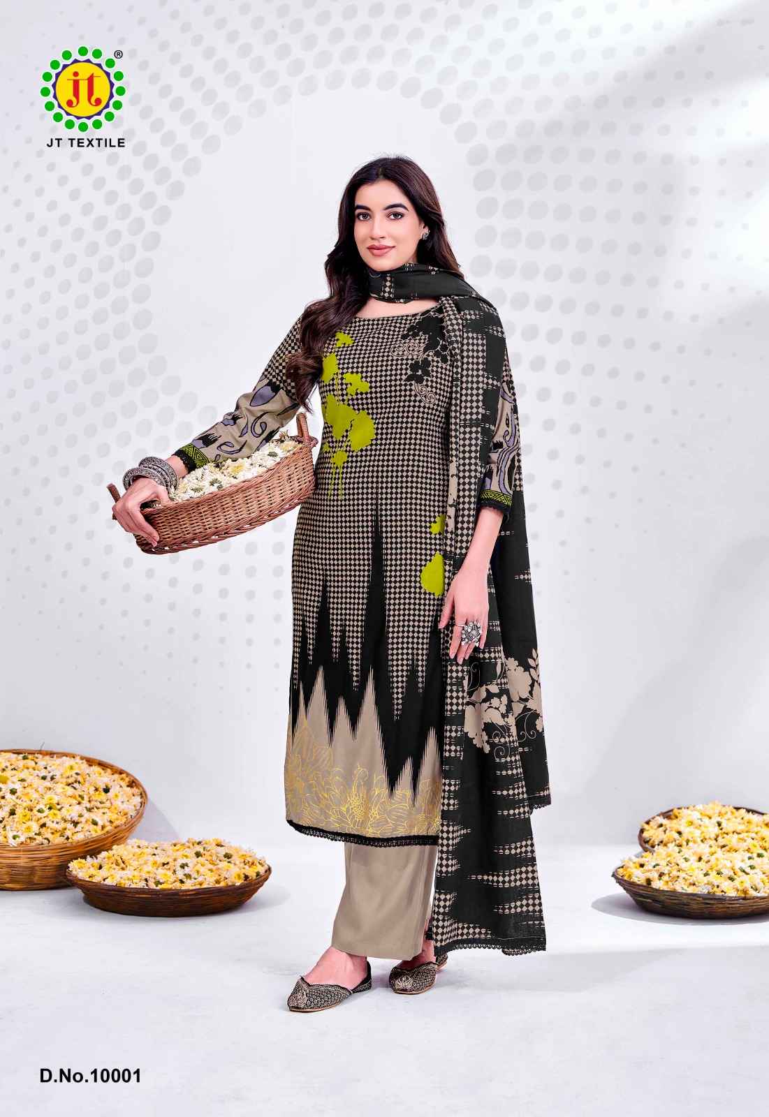 JT NIGAAR VOL-10 RAYON FABRIC WITH GOLD PRINT DRESS MATERIAL