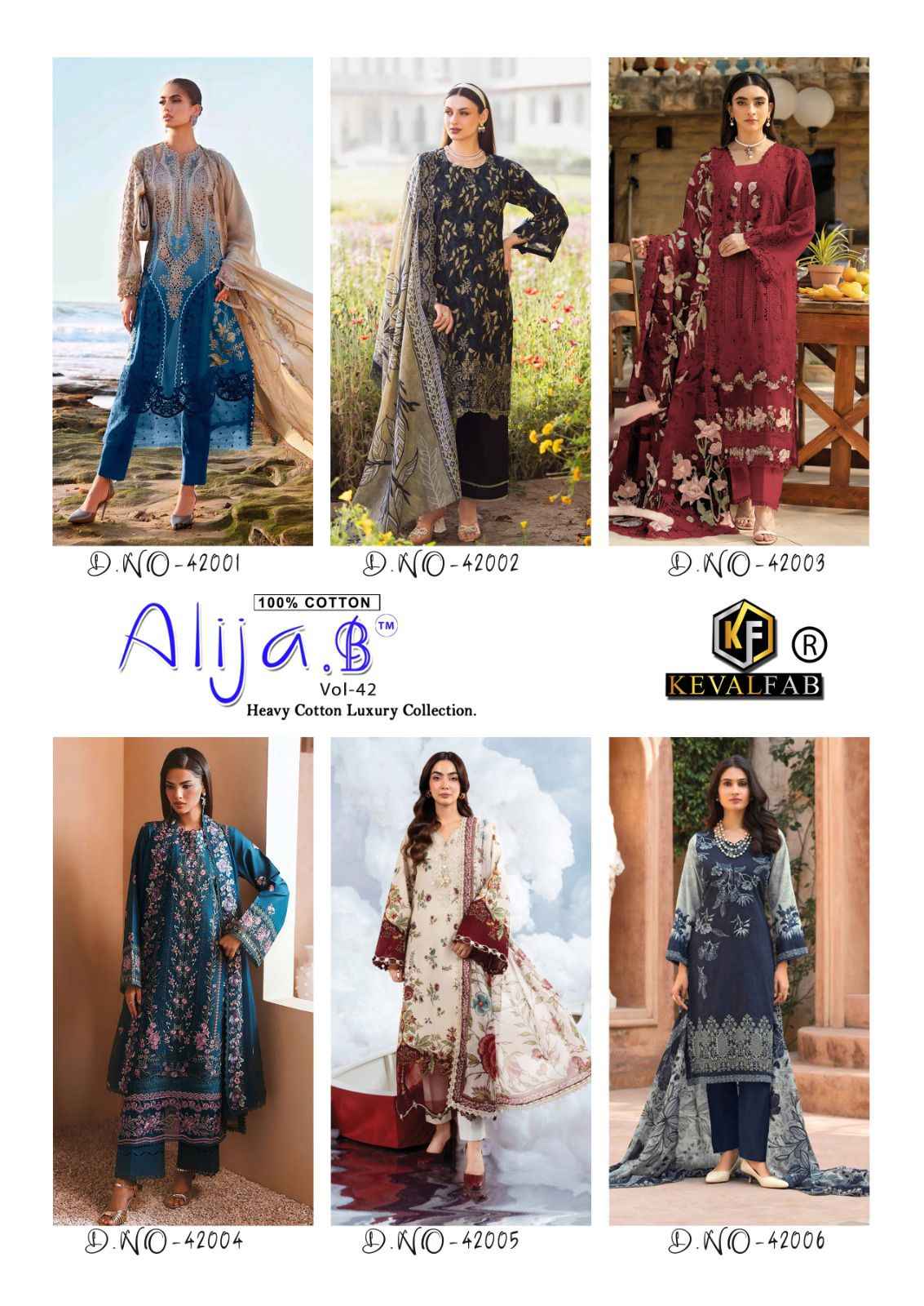 KEVAL ALIJA B VOL-42 HEAVY LAWN COTTON PRINTED DRESS MATERIAL