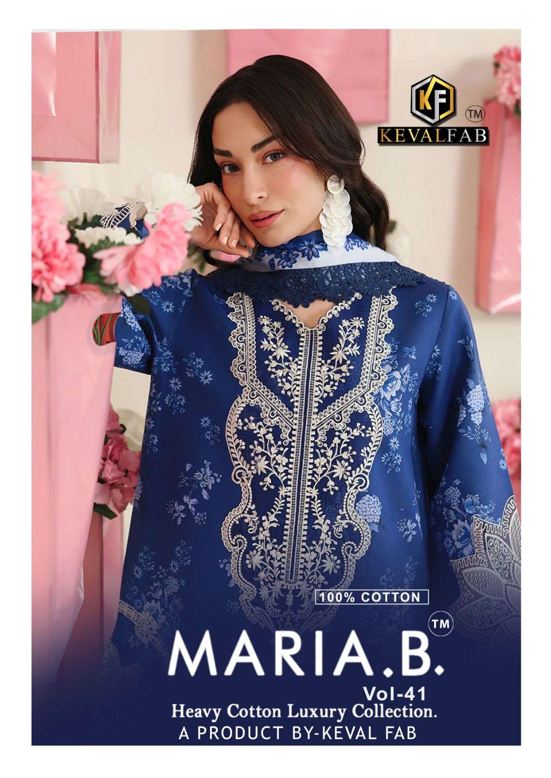 KEVAL FAB MARIA B VOL-41 HEAVY COTTON PRINTED DRESS MATERIAL