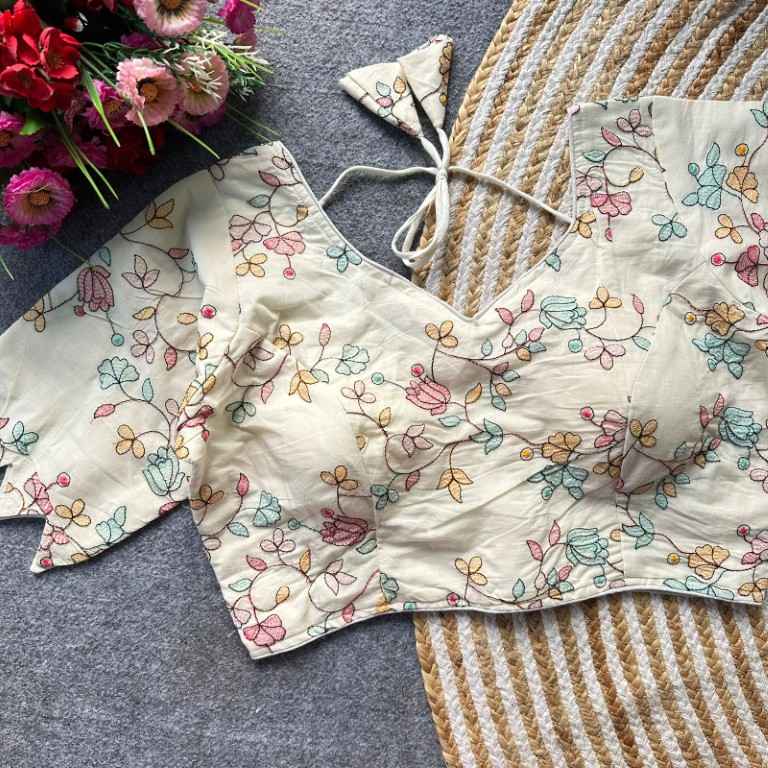 HAVY KHADI COTTON EMBRODIARY WROK READYMADE BLOUSE