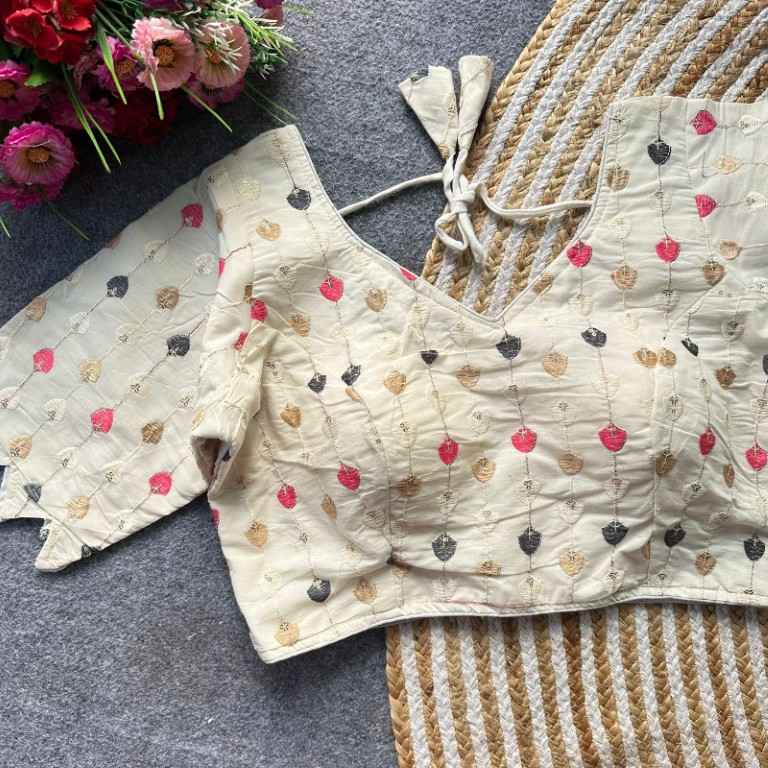 HAVY KHADI COTTON EMBRODIARY WROK READYMADE BLOUSE