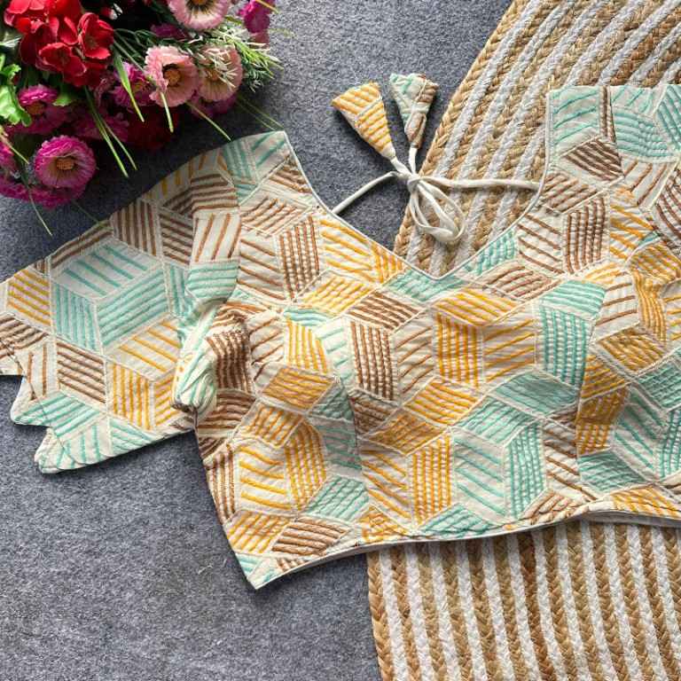 HAVY KHADI COTTON EMBRODIARY WROK READYMADE BLOUSE