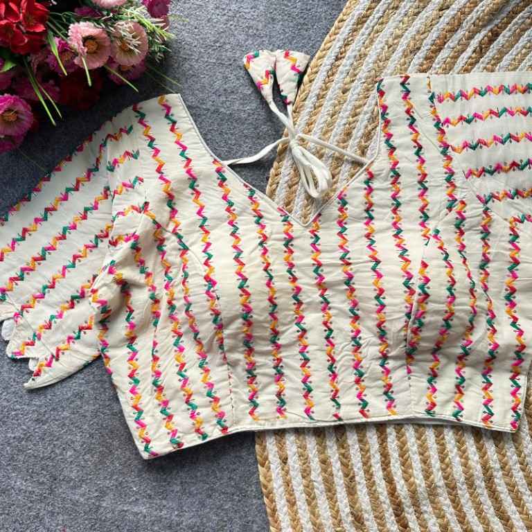 HAVY KHADI COTTON EMBRODIARY WROK READYMADE BLOUSE