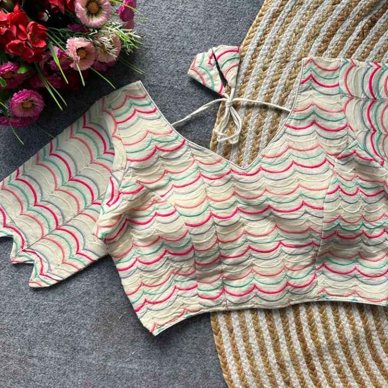 HAVY KHADI COTTON EMBRODIARY WROK READYMADE BLOUSE