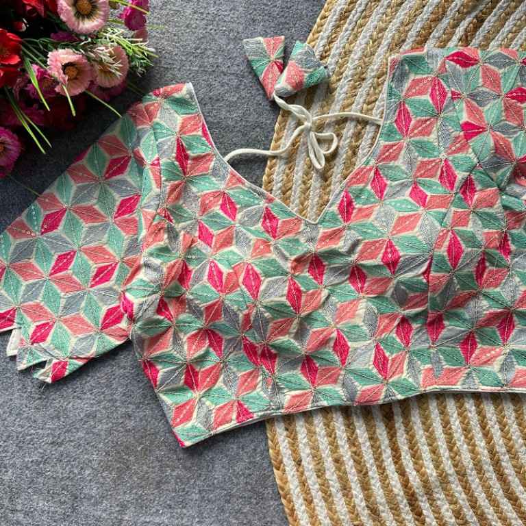 HAVY KHADI COTTON EMBRODIARY WROK READYMADE BLOUSE
