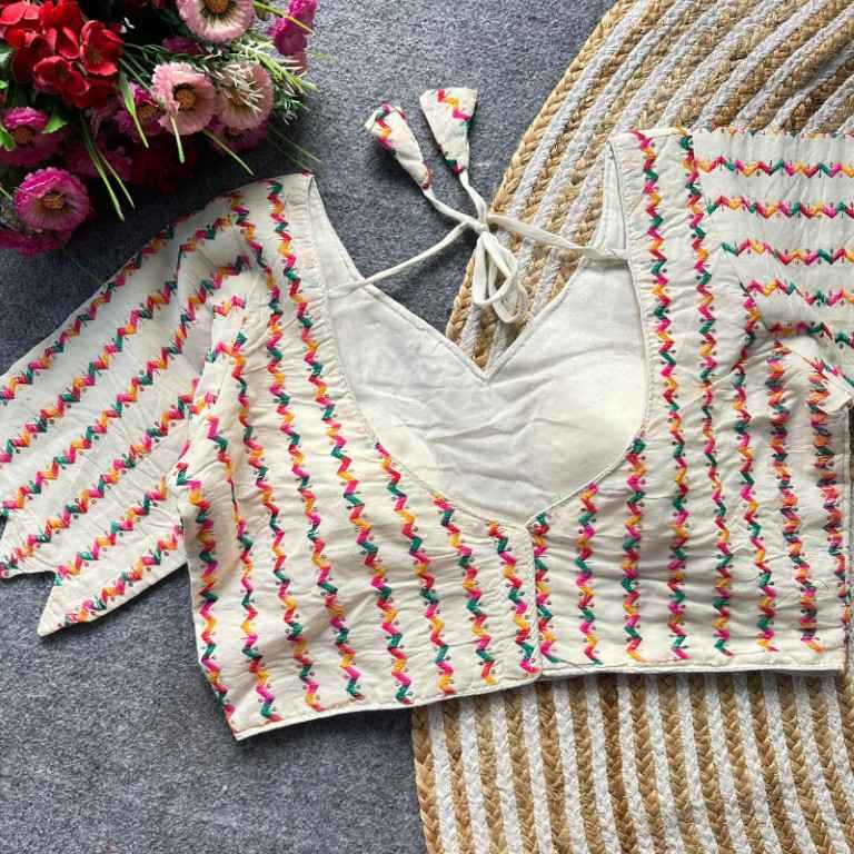 HAVY KHADI COTTON EMBRODIARY WROK READYMADE BLOUSE