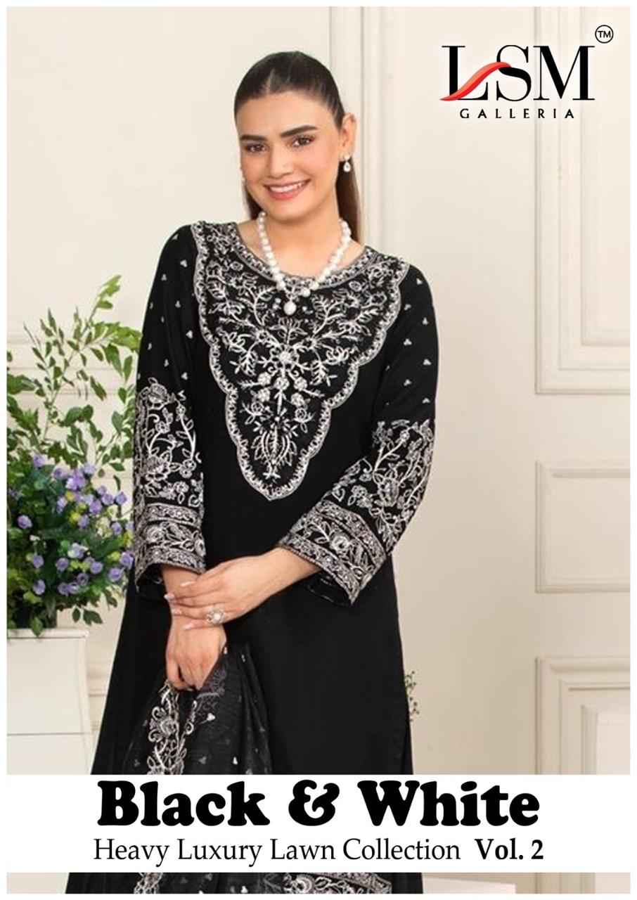 LSM BLACK & WHITE VOL-2 PURE LAWN COTTON PRINTED DRESS MATERIAL