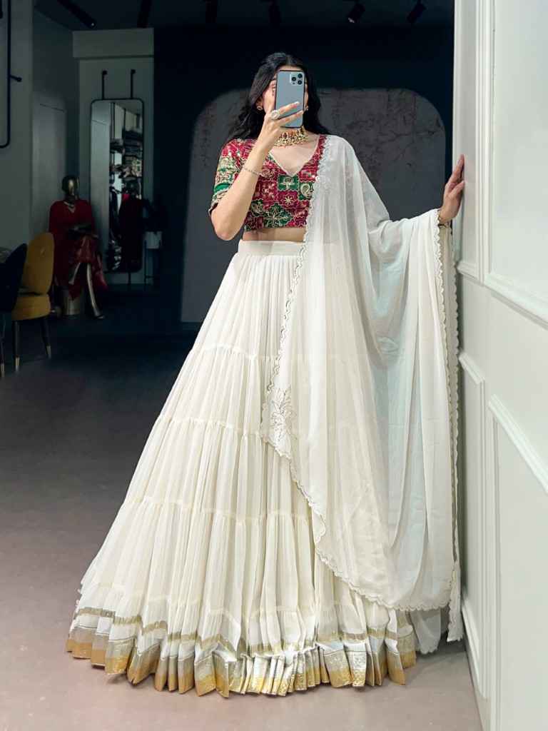 MARBEL EMBOSSED DESIGN BANDHEJ PRINT LEHENGA CHOLI 