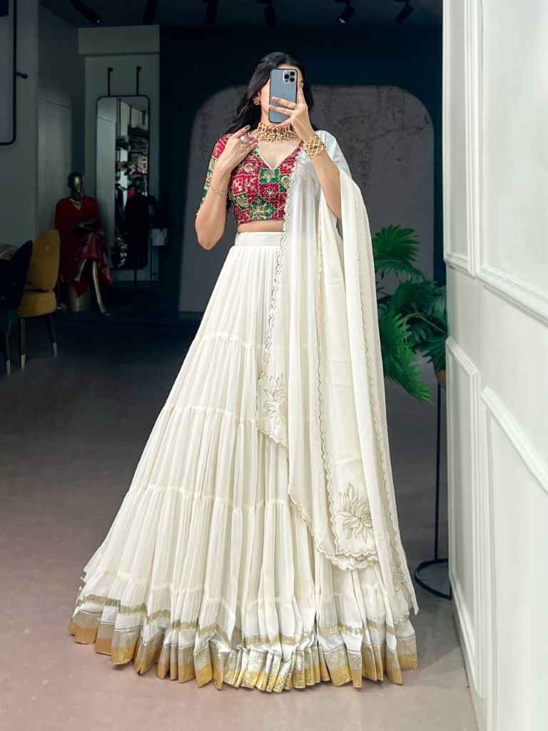 MARBEL EMBOSSED DESIGN BANDHEJ PRINT LEHENGA CHOLI 