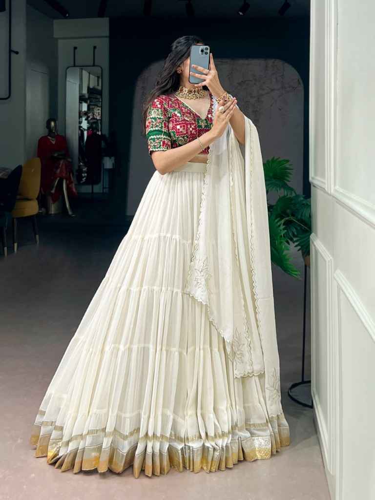 MARBEL EMBOSSED DESIGN BANDHEJ PRINT LEHENGA CHOLI 