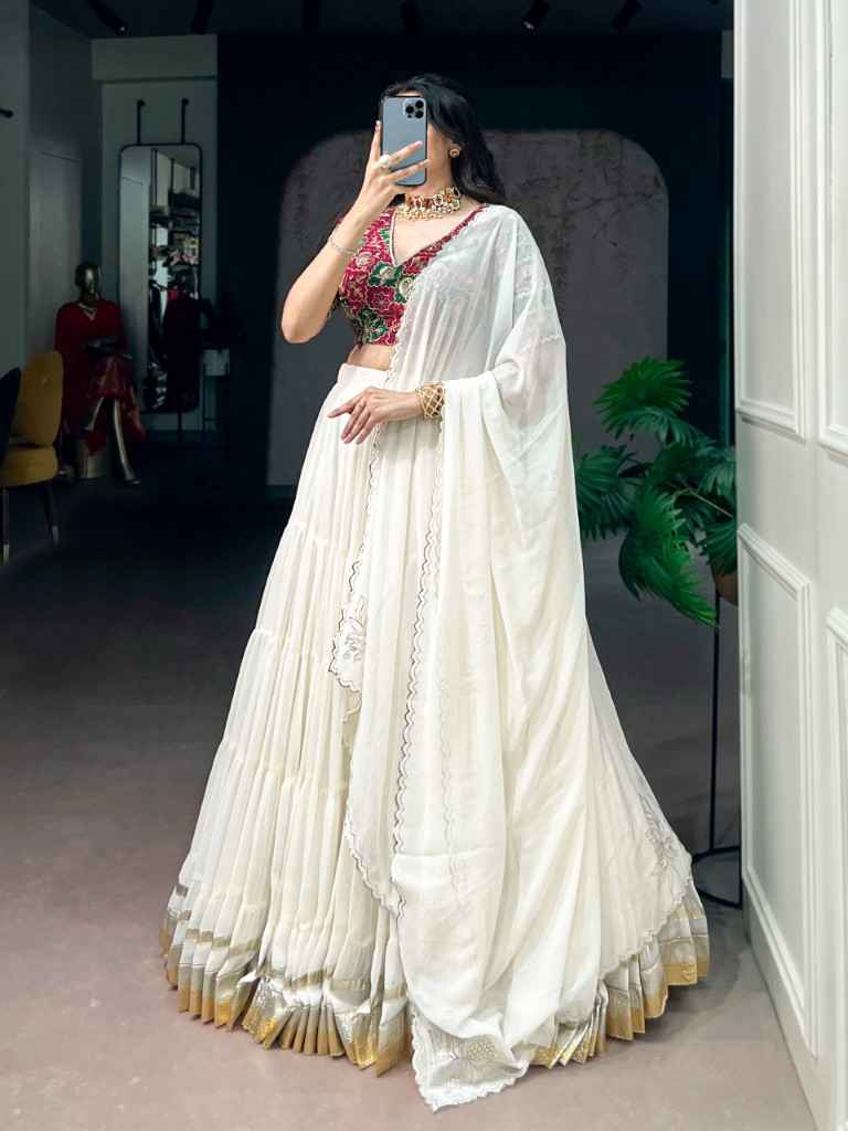 MARBEL EMBOSSED DESIGN BANDHEJ PRINT LEHENGA CHOLI 