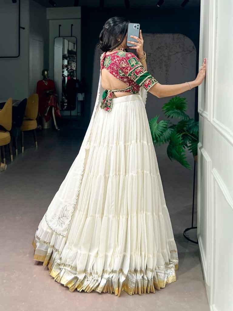 MARBEL EMBOSSED DESIGN BANDHEJ PRINT LEHENGA CHOLI 