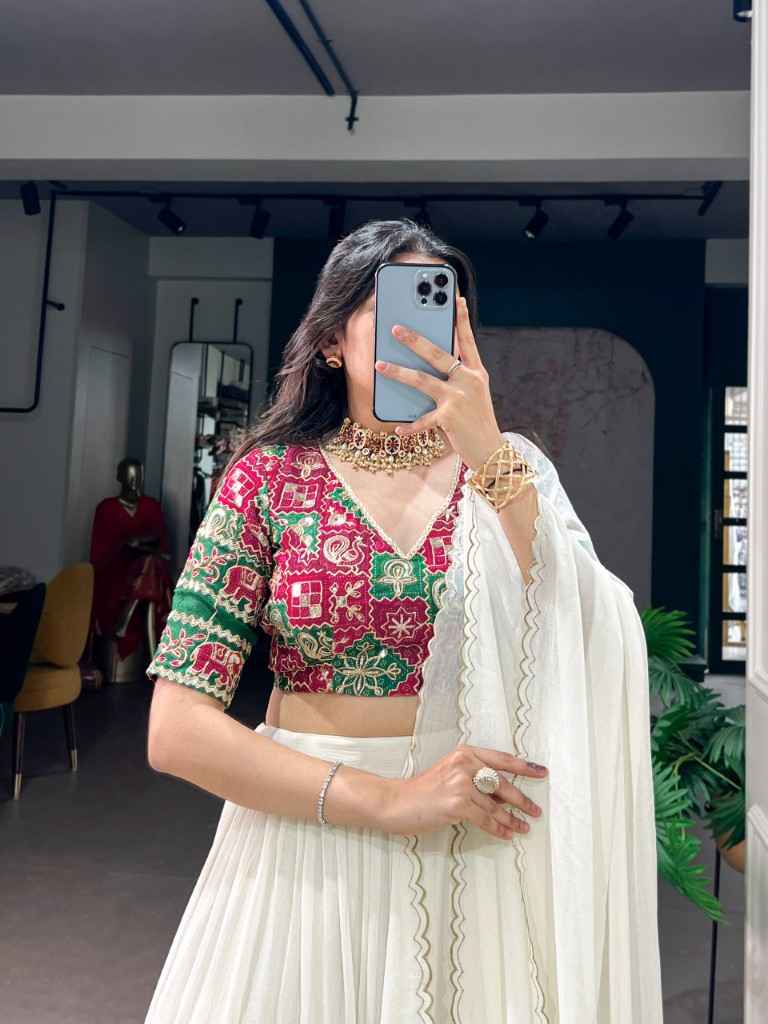 MARBEL EMBOSSED DESIGN BANDHEJ PRINT LEHENGA CHOLI 