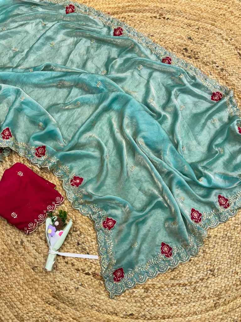 MAGIC NC SATIN SILK EMBORDAIRY WORK SAREE 