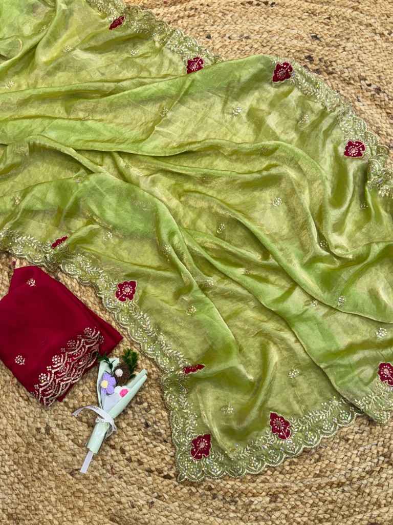 MAGIC NC SATIN SILK EMBORDAIRY WORK SAREE 