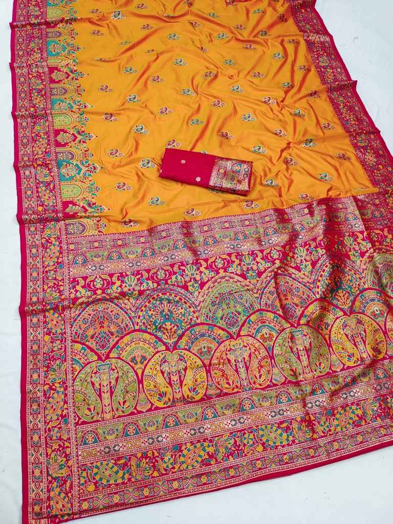 PASHMINA SILK MULTICOLOR BORDER ZARI WOVEN SAREE 