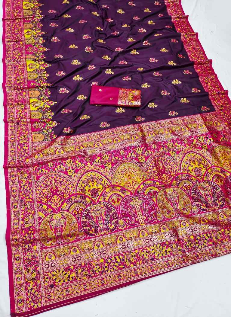 PASHMINA SILK MULTICOLOR BORDER ZARI WOVEN SAREE 