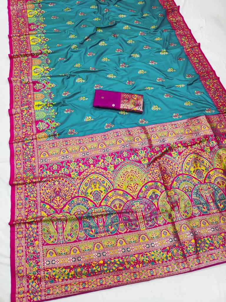 PASHMINA SILK MULTICOLOR BORDER ZARI WOVEN SAREE 