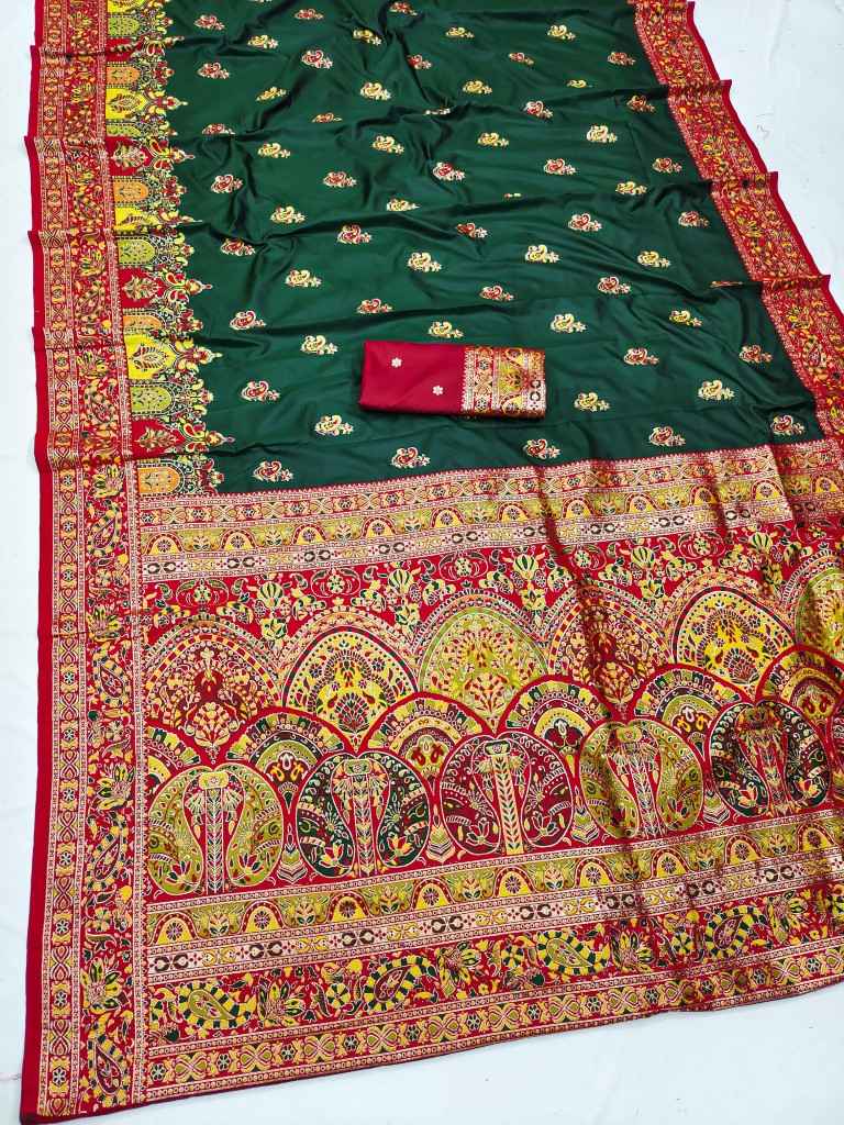 PASHMINA SILK MULTICOLOR BORDER ZARI WOVEN SAREE 