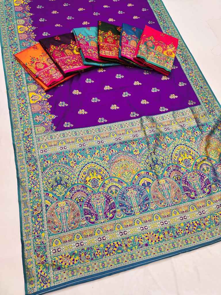 PASHMINA SILK MULTICOLOR BORDER ZARI WOVEN SAREE 