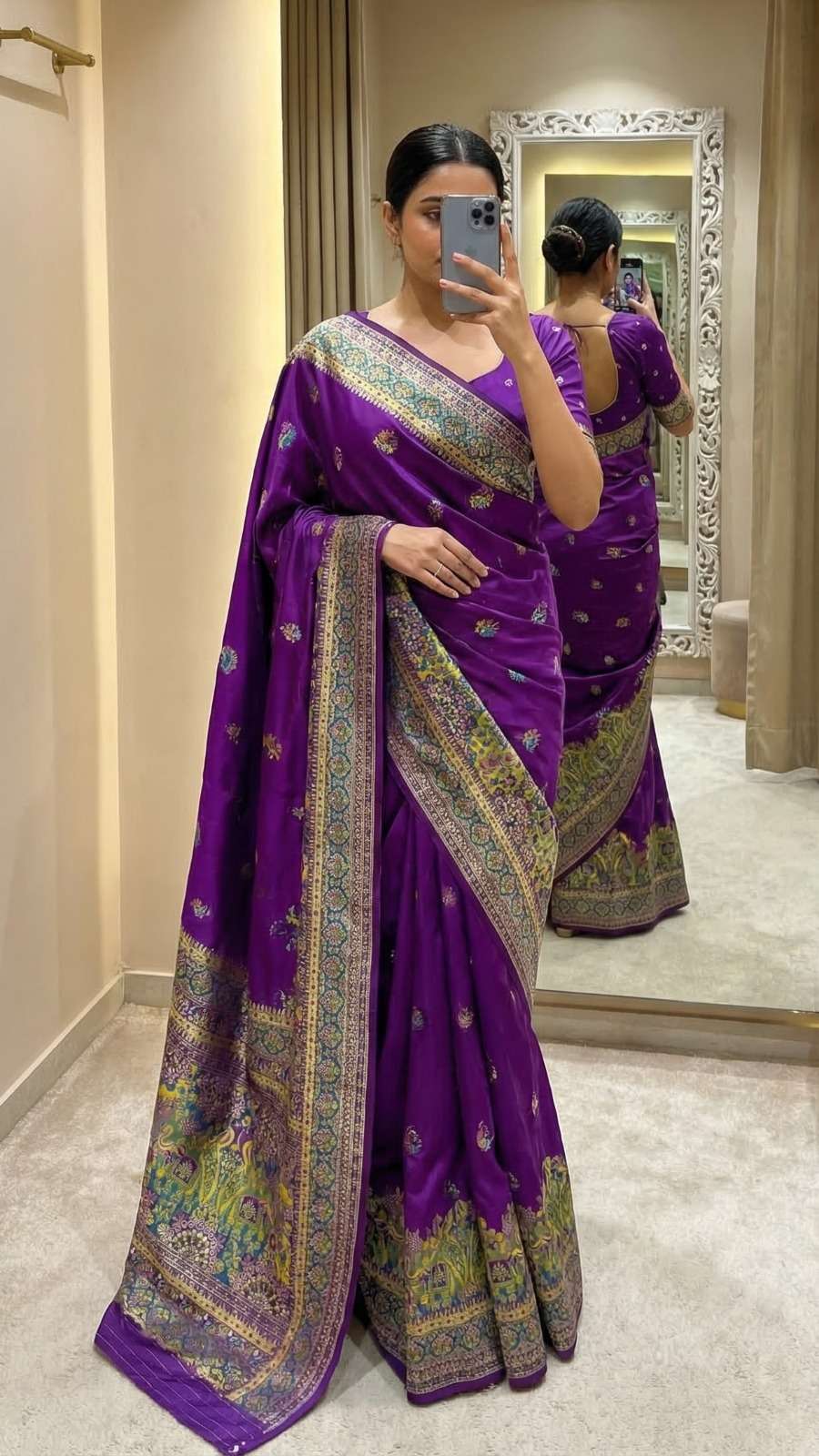PASHMINA SILK MULTICOLOR FLORAL WOVEN MOTIFS SAREE 