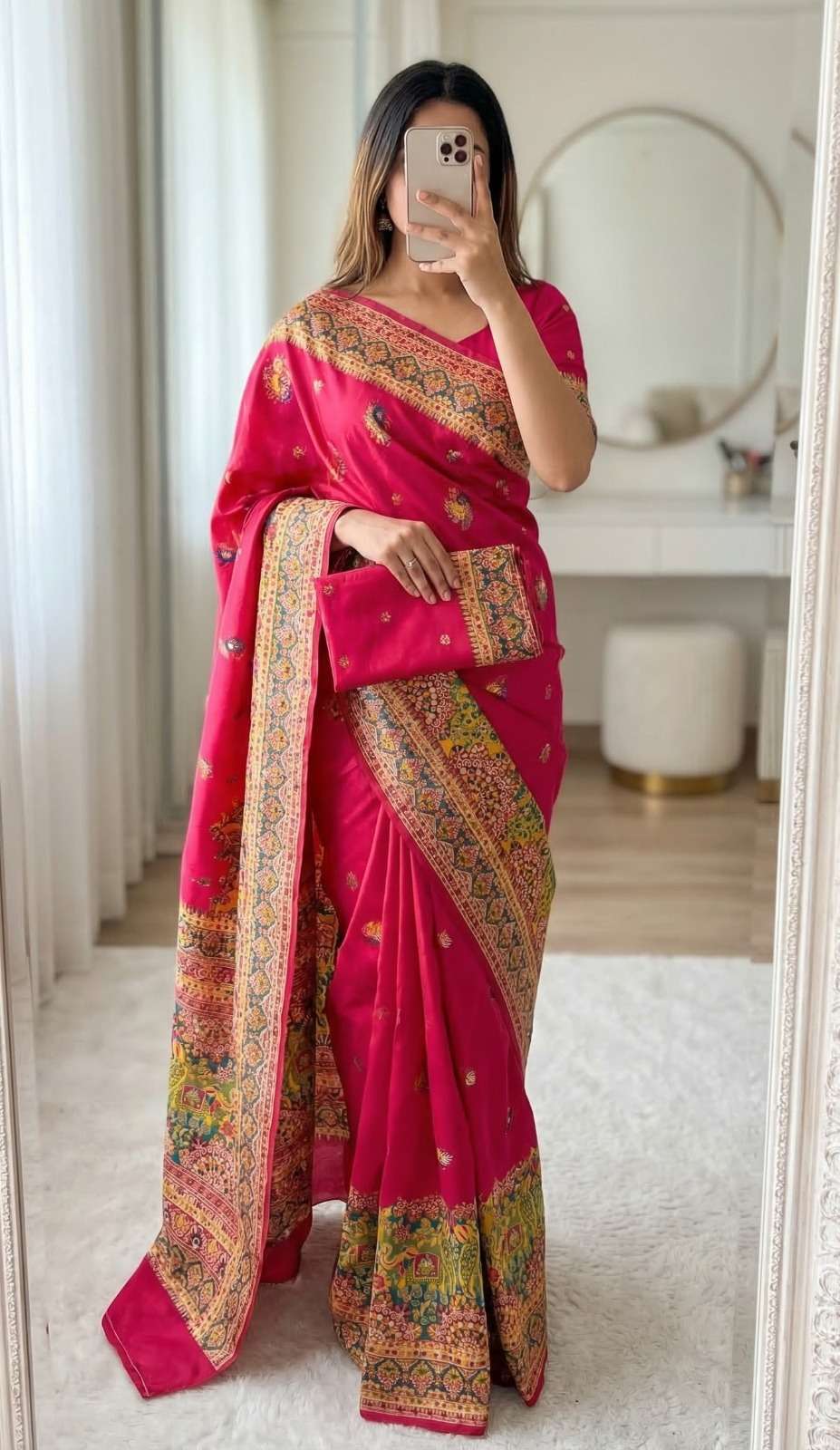 PASHMINA SILK MULTICOLOR FLORAL WOVEN MOTIFS SAREE 