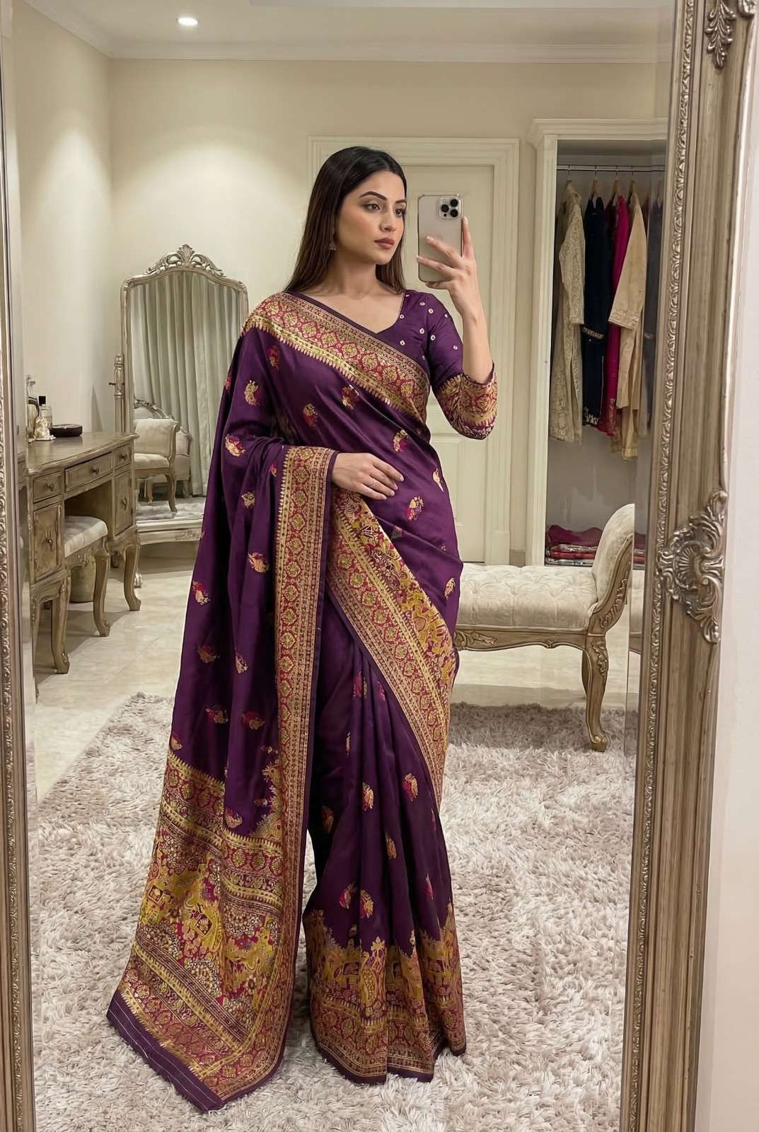 PASHMINA SILK MULTICOLOR FLORAL WOVEN MOTIFS SAREE 