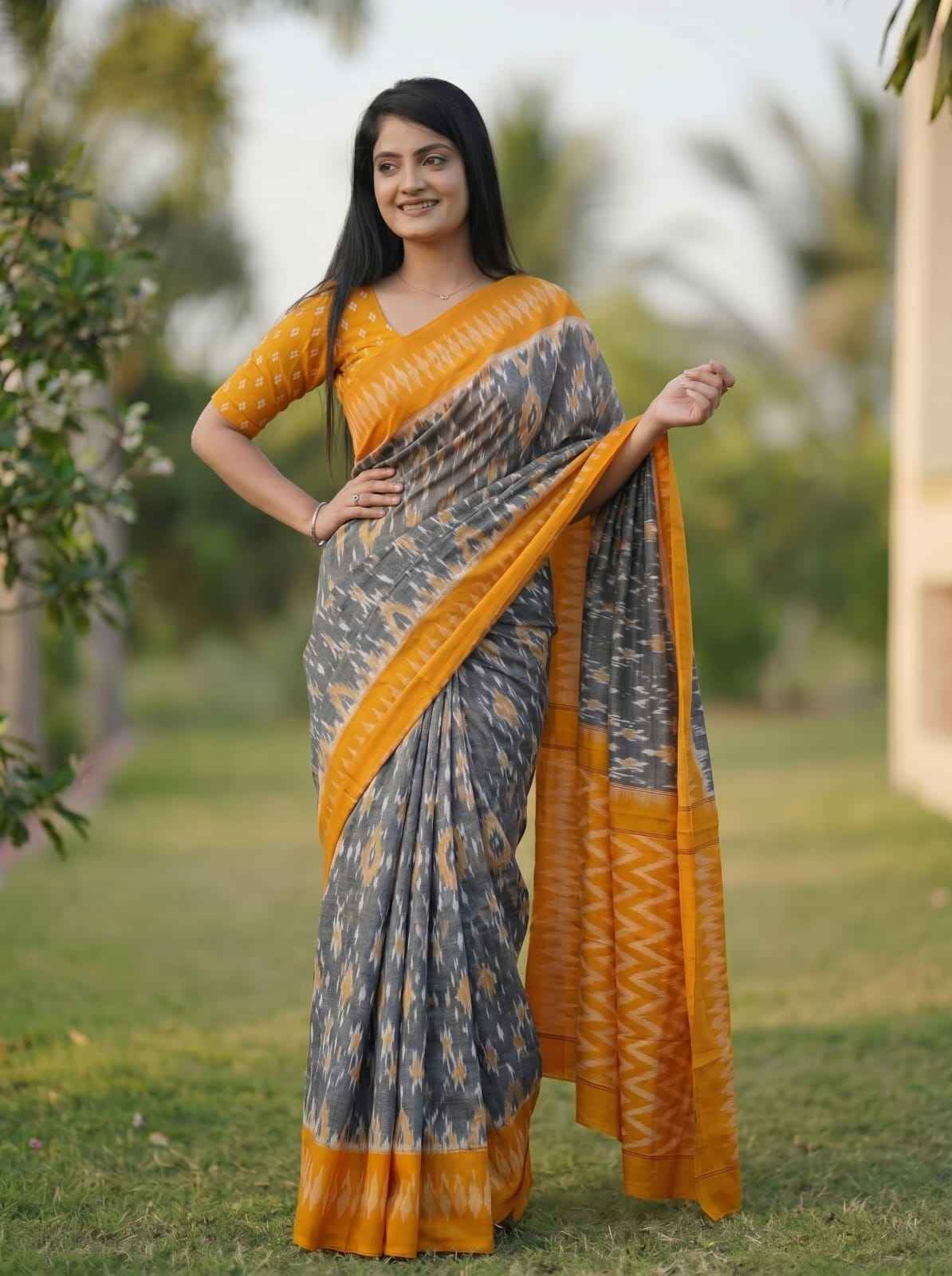 PLAIN LINEN DIGITAL PRINTED SAREE CODE MG457