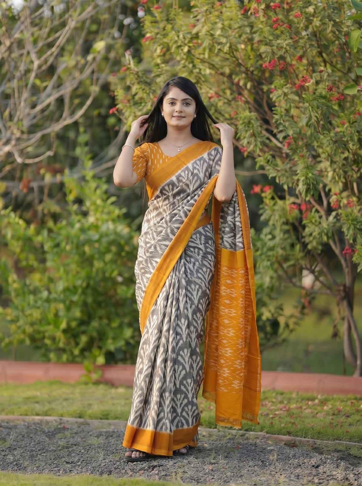 PLAIN LINEN DIGITAL PRINTED SAREE CODE MG457