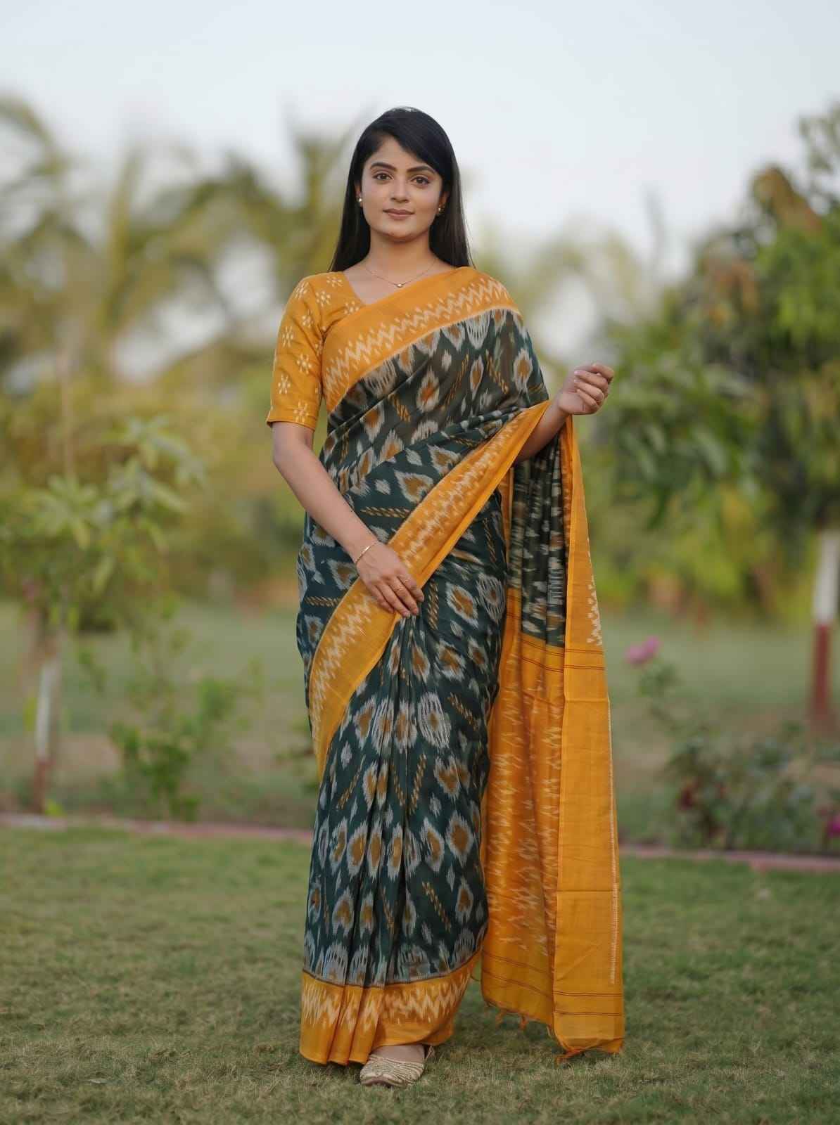 PLAIN LINEN DIGITAL PRINTED SAREE CODE MG457