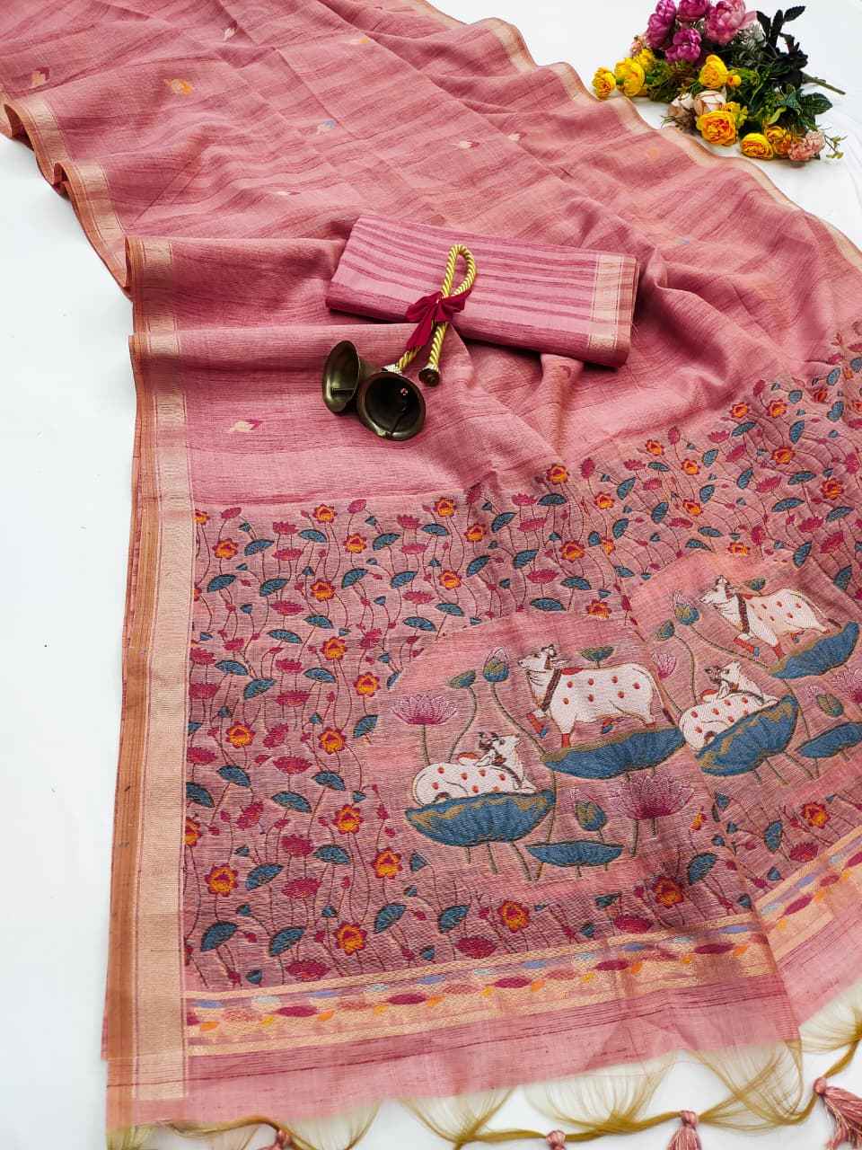 PREMIUM GHICHA COTTON PICHWAI RESHAM WEAVING SAREE