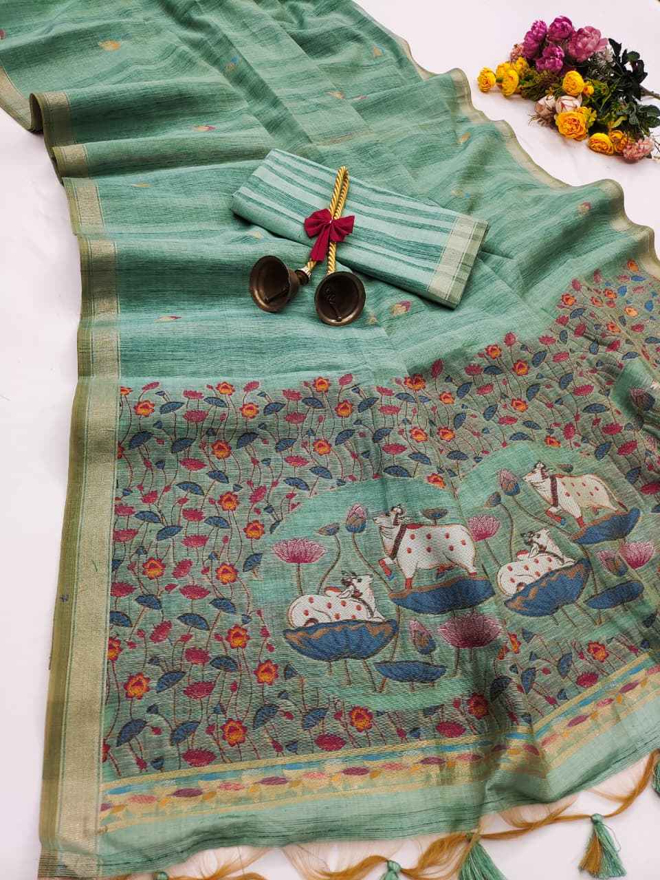 PREMIUM GHICHA COTTON PICHWAI RESHAM WEAVING SAREE