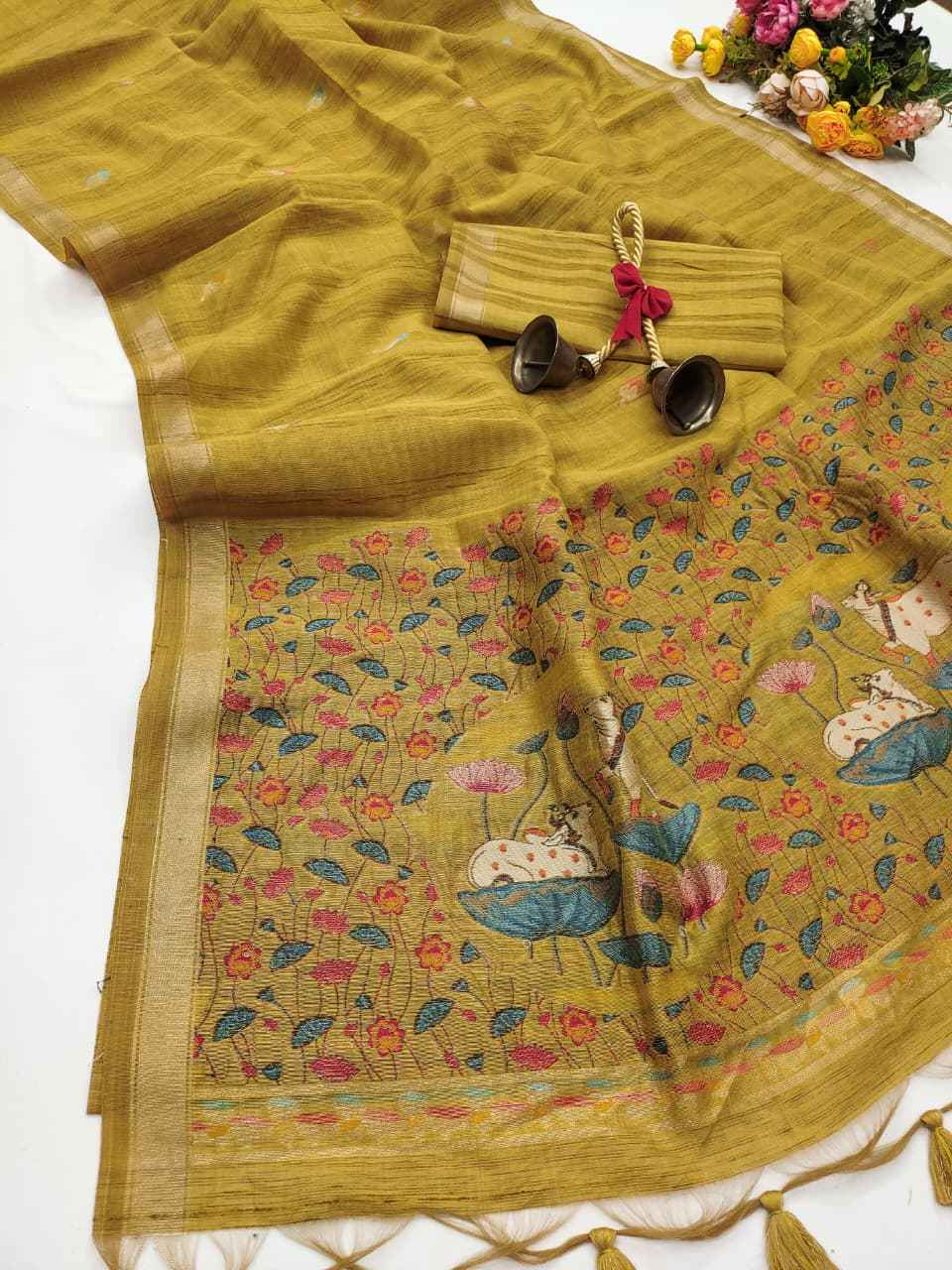 PREMIUM GHICHA COTTON PICHWAI RESHAM WEAVING SAREE