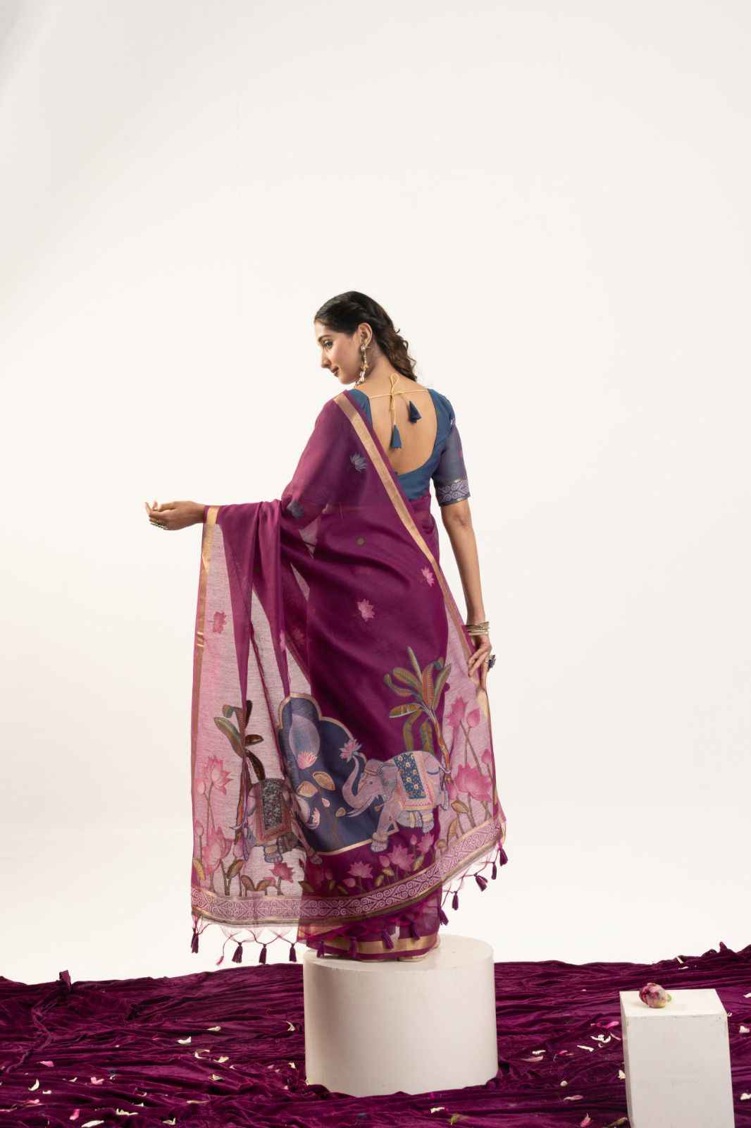 PREMIUM SOFT MUGA COTTON RAJWADI CONCEPT WEAVING SAREE