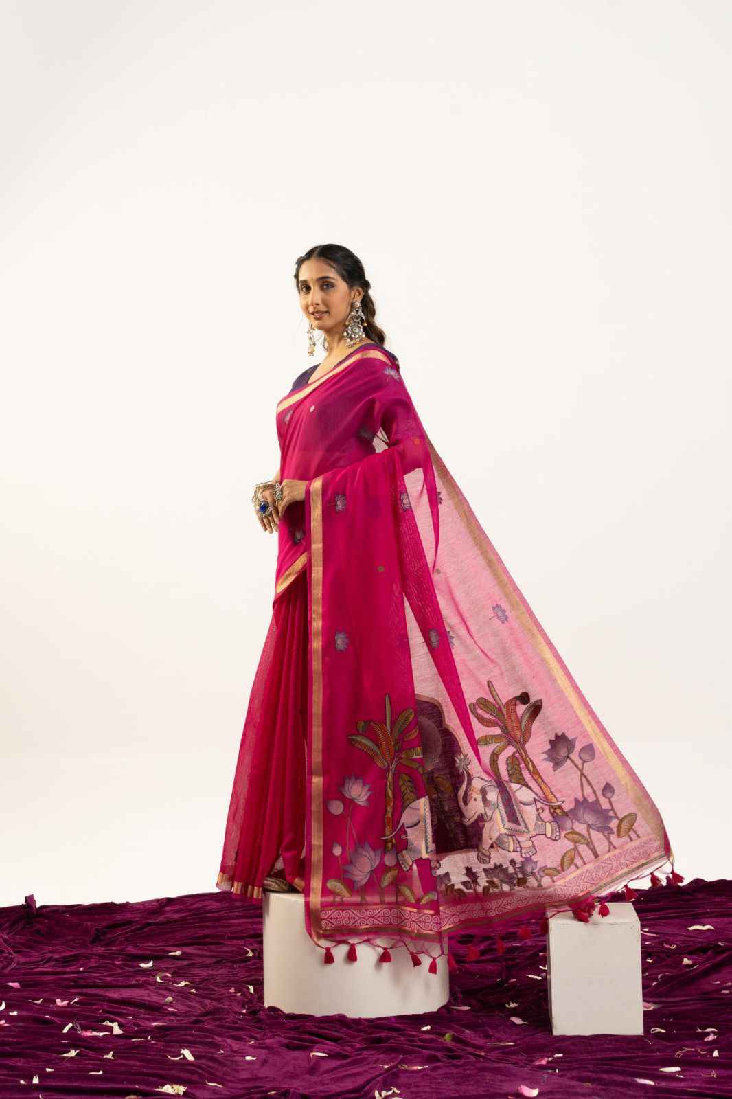 PREMIUM SOFT MUGA COTTON RAJWADI CONCEPT WEAVING SAREE