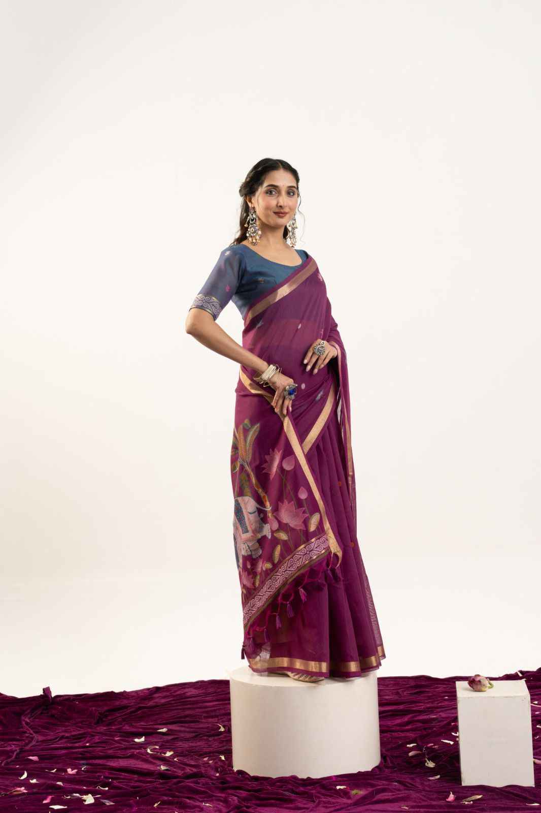 PREMIUM SOFT MUGA COTTON RAJWADI CONCEPT WEAVING SAREE