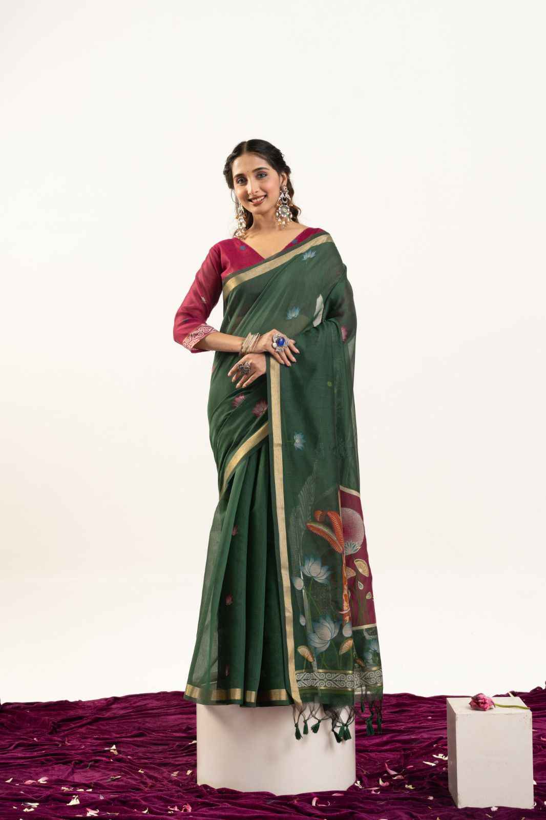 PREMIUM SOFT MUGA COTTON RAJWADI CONCEPT WEAVING SAREE
