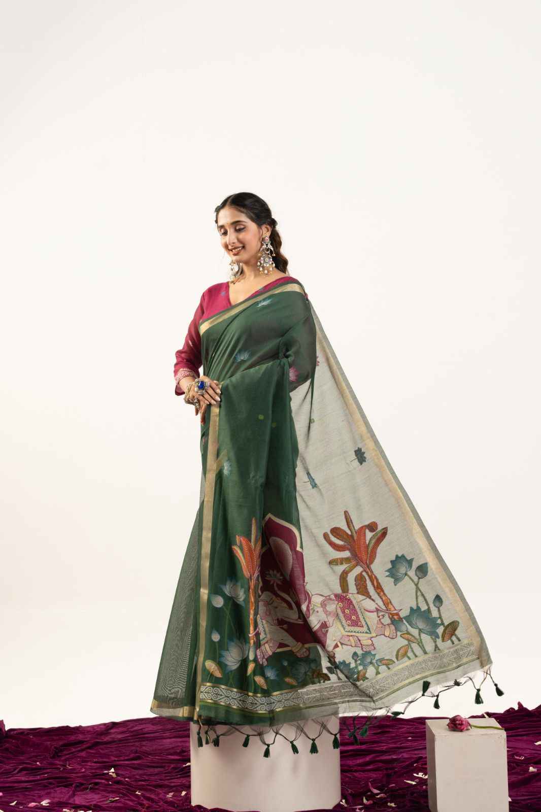 PREMIUM SOFT MUGA COTTON RAJWADI CONCEPT WEAVING SAREE