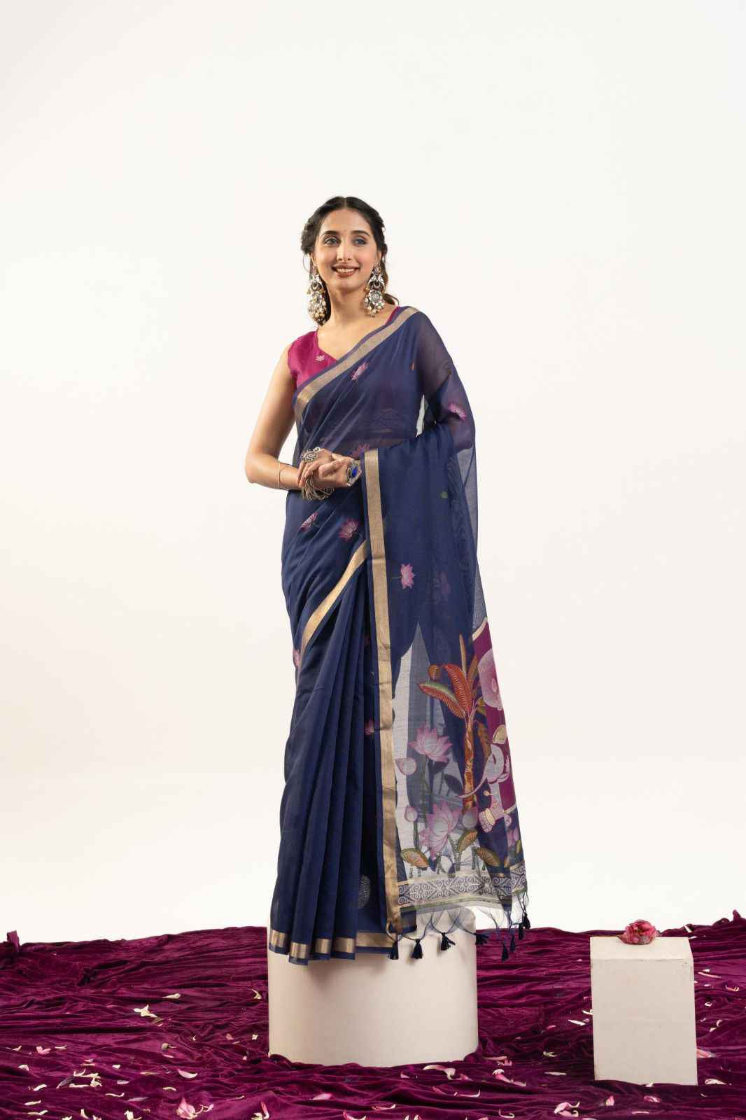 PREMIUM SOFT MUGA COTTON RAJWADI CONCEPT WEAVING SAREE