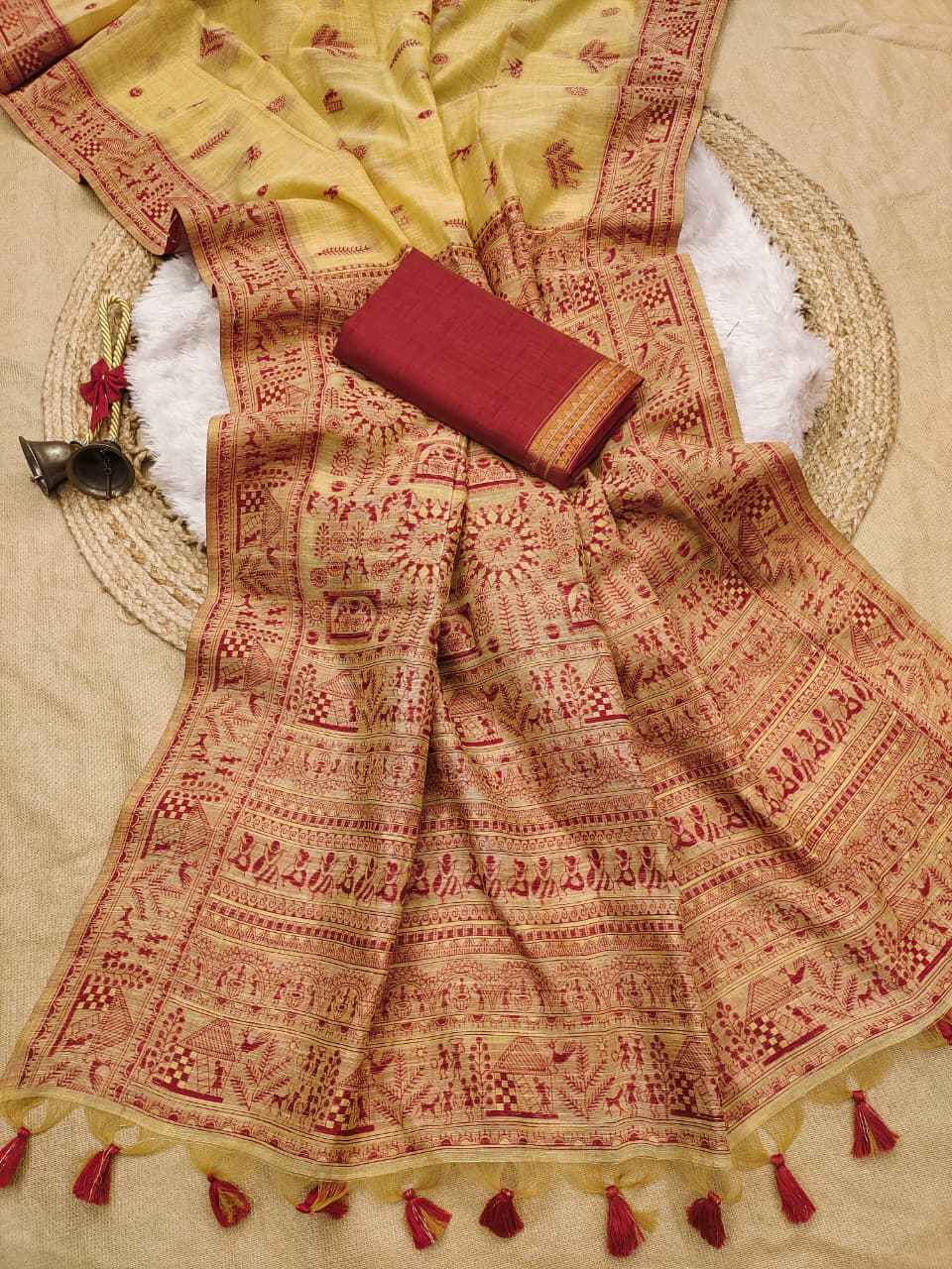 PREMIUM SOFT MUGA COTTON WARLI RESHAM WEAVING SAREE
