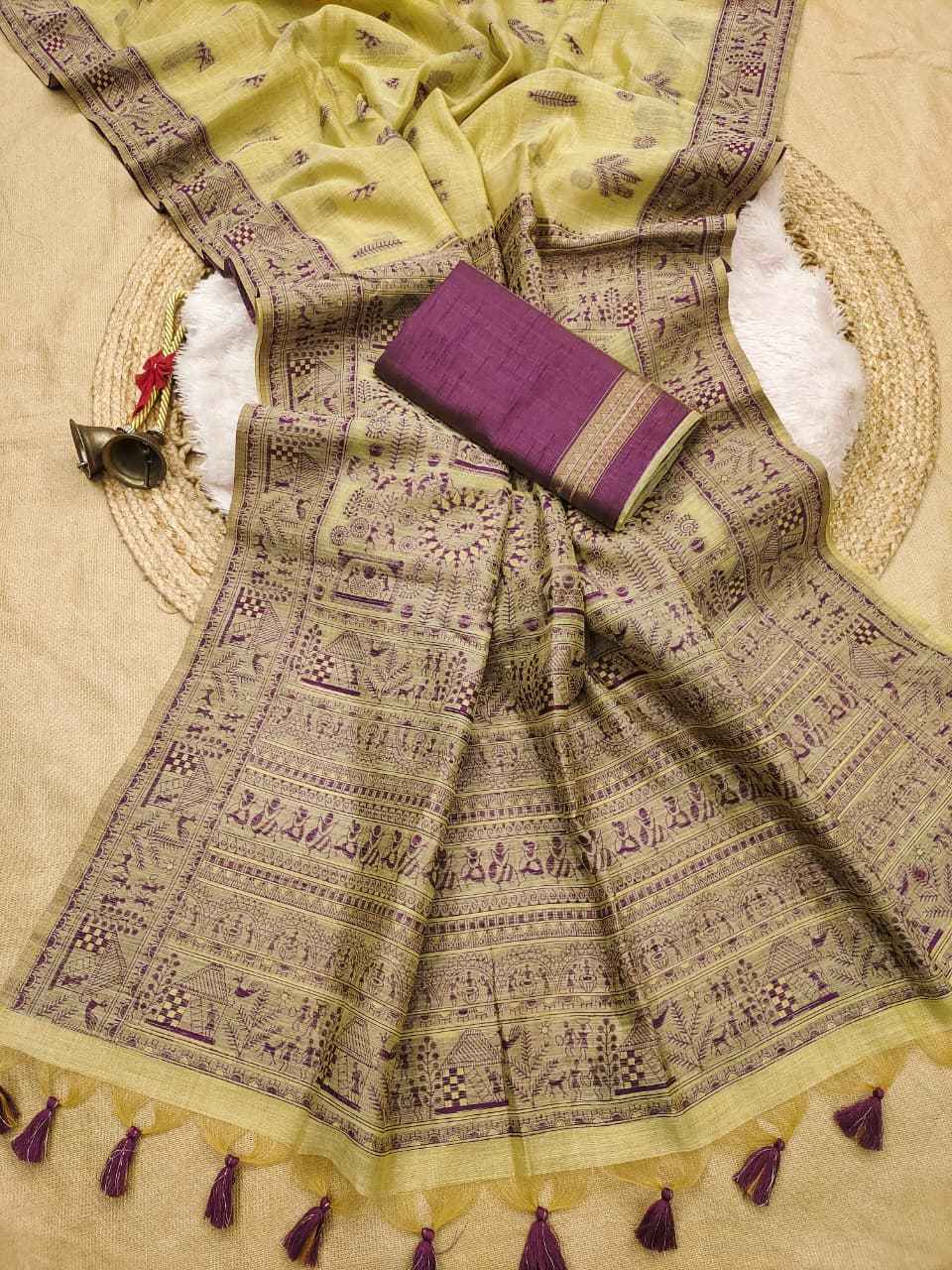 PREMIUM SOFT MUGA COTTON WARLI RESHAM WEAVING SAREE