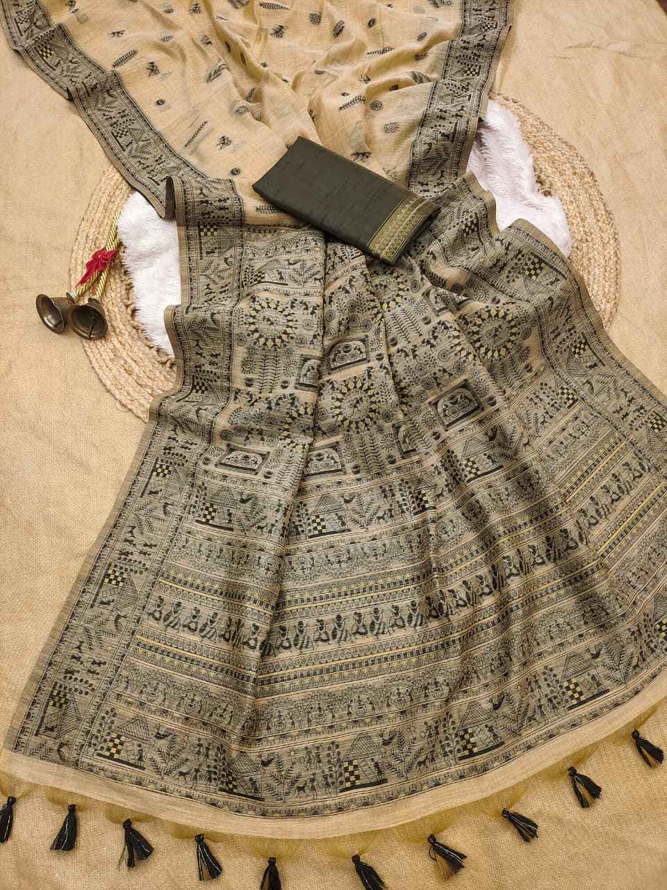 PREMIUM SOFT MUGA COTTON WARLI RESHAM WEAVING SAREE