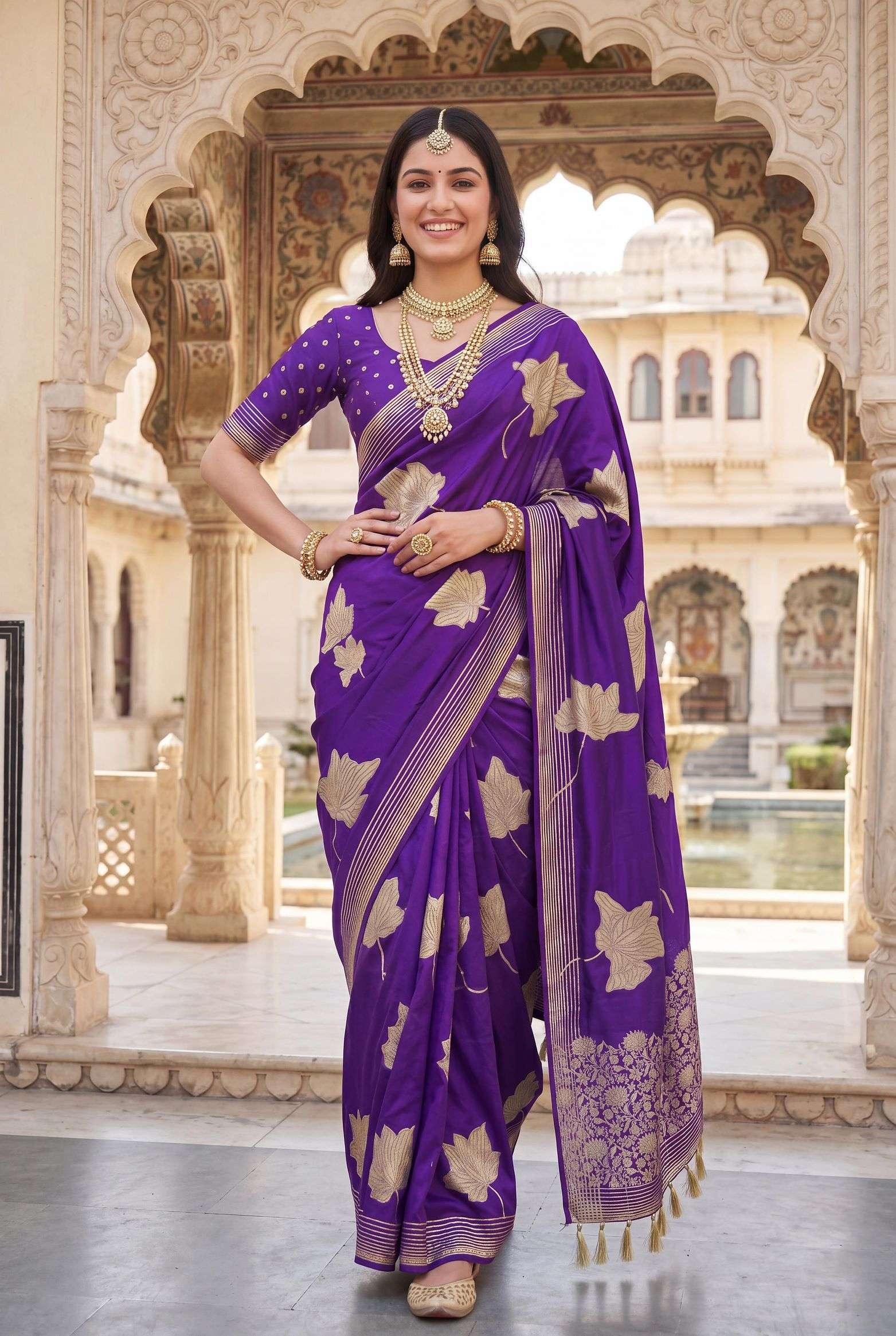 PURE BANARASI KHADI SILK GOLD ZARI WEAVING SAREE